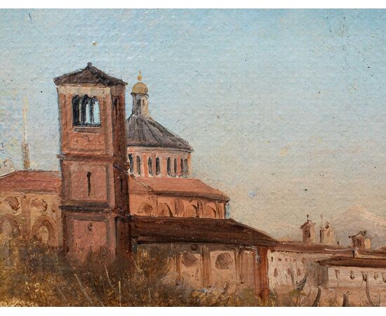 Luigi Bisi (1814-1886), Veduta di Milano con il Duomo e la Chiesa di San Celso