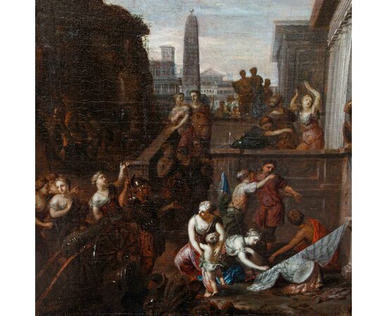 Jacob Van Hal (1672 - 1750), attr.  Capriccio con scena storica