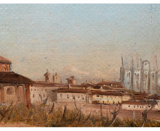 Luigi Bisi (1814-1886), Veduta di Milano con il Duomo e la Chiesa di San Celso