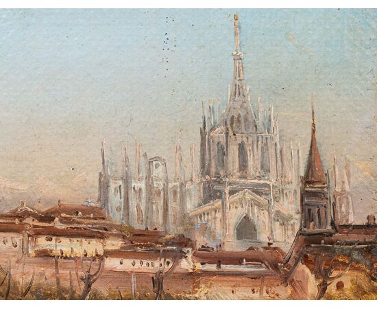 Luigi Bisi (1814-1886), Veduta di Milano con il Duomo e la Chiesa di San Celso