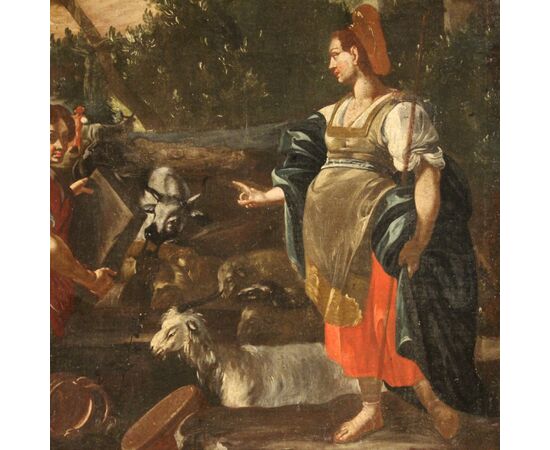 Religious painting from the 18th century Rachel and Jacob at the well