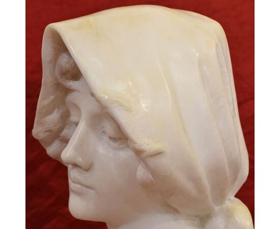 SCULTURE ANTICHE IN ALABASTRO, SCULTURA  ANTICA DI DONNA, BUSTO DI RAGAZZA, EPOCA FINE XIX SECOLO. (STAL84)