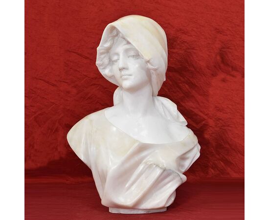 SCULTURE ANTICHE IN ALABASTRO, SCULTURA  ANTICA DI DONNA, BUSTO DI RAGAZZA, EPOCA FINE XIX SECOLO. (STAL84)