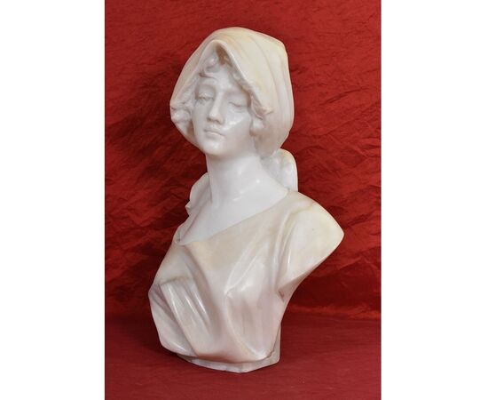 SCULTURE ANTICHE IN ALABASTRO, SCULTURA  ANTICA DI DONNA, BUSTO DI RAGAZZA, EPOCA FINE XIX SECOLO. (STAL84)