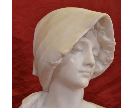 SCULTURE ANTICHE IN ALABASTRO, SCULTURA  ANTICA DI DONNA, BUSTO DI RAGAZZA, EPOCA FINE XIX SECOLO. (STAL84)