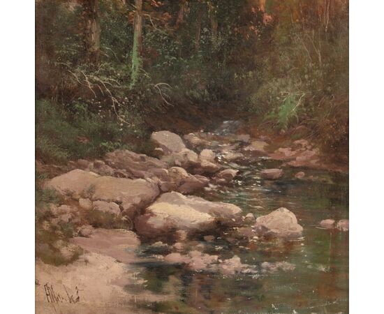 Signed painting landscape in impressionist style from the 19th century