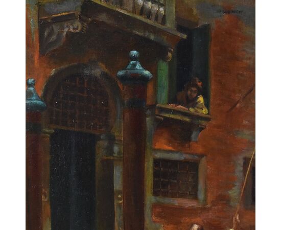 Dipinti Antichi, Quadri Paesaggi Con Venezia, Veduta Di Venezia, Olio Su Tela, XIX Secolo. (QM560)