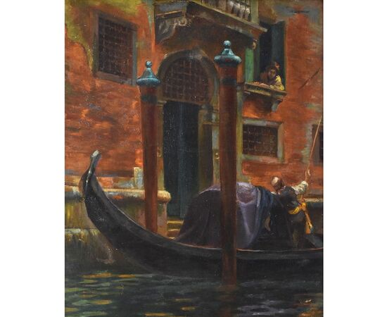 Dipinti Antichi, Quadri Paesaggi Con Venezia, Veduta Di Venezia, Olio Su Tela, XIX Secolo. (QM560)