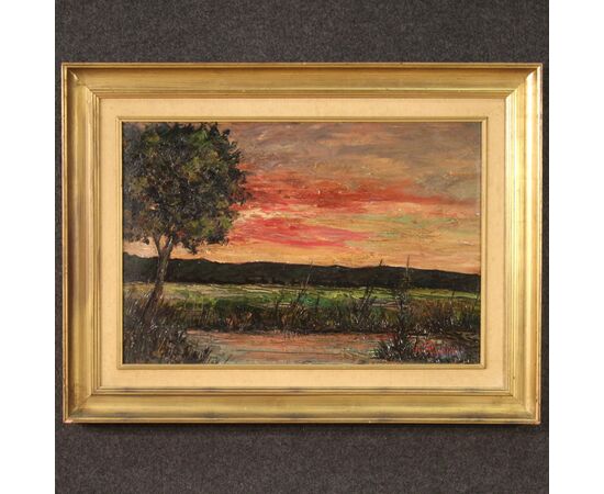 Italian landscape painting signed F. Rontini, 1940s