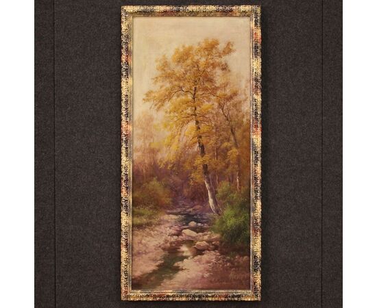 Signed painting wooded view with river from the 19th century