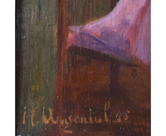 QUADRI ANTICHI, RITRATTI DI DONNA CHE CUCE DAVANTI LA FINESTRA, METÀ DEL NOVECENTO. (QR576)