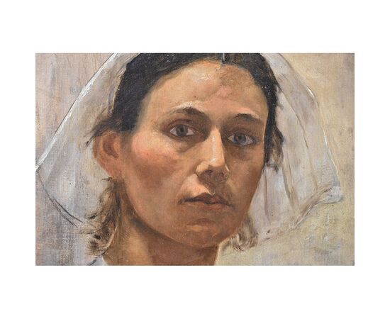 DIPINTI ANTICHI, RITRATTI DI DONNA BRETONE, GIOVANE RAGAZZA, FINE DELL 800. (QR572)