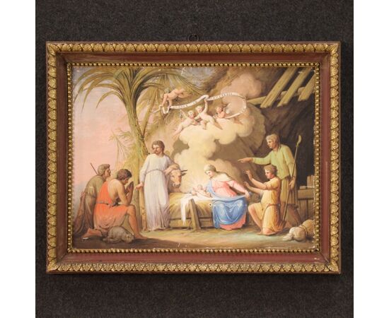 Painting tempera on paper Adoration of the Shepherds from 19th century