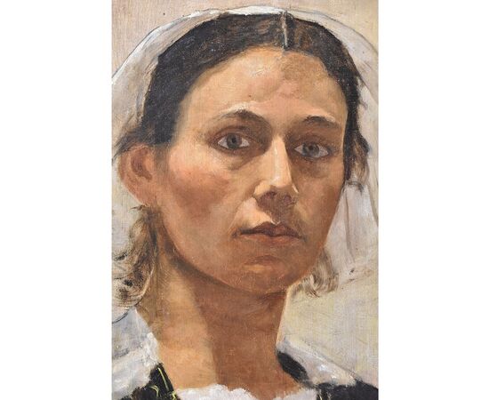 DIPINTI ANTICHI, RITRATTI DI DONNA BRETONE, GIOVANE RAGAZZA, FINE DELL 800. (QR572)
