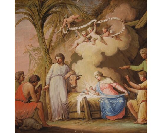 Painting tempera on paper Adoration of the Shepherds from 19th century