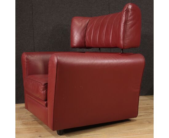 Italian armchair with footstool in leather from the 80s