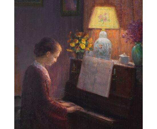 QUADRI ANTICHI, RITRATTI DI DONNA AL PIANOFORTE, METÀ DEL NOVECENTO. (QR574)