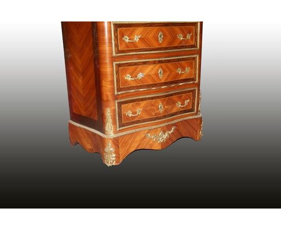 Bellissimo secretaire del 1800 in bois de rose Stile Transizione con marmo e bronzi