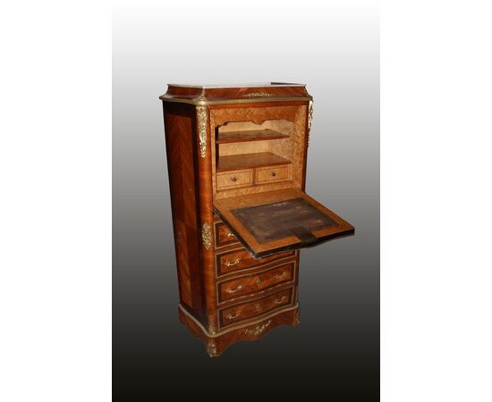 Bellissimo secretaire del 1800 in bois de rose Stile Transizione con marmo e bronzi