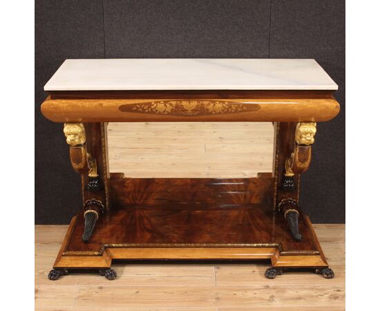 Console spagnola in legno intarsiato del XIX secolo