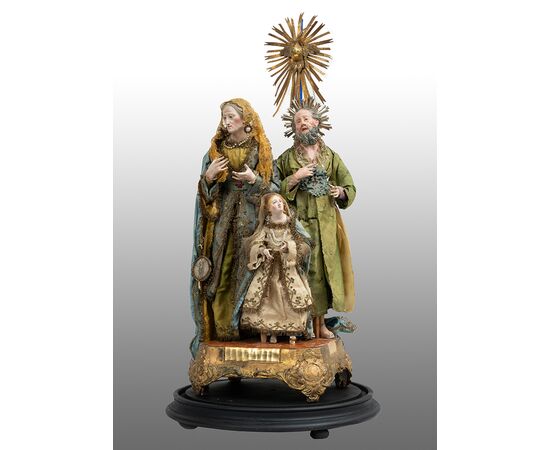 Gruppo scultoreo antico raffigurante Sant'Anna San Gioacchino e la Madonna bambina. Napoli XIX secolo.