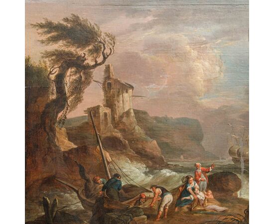 XVIII secolo, cerchia di Charles Francois Grenier de Lacroix(ca. 1700 - 1782), Marina in tempesta