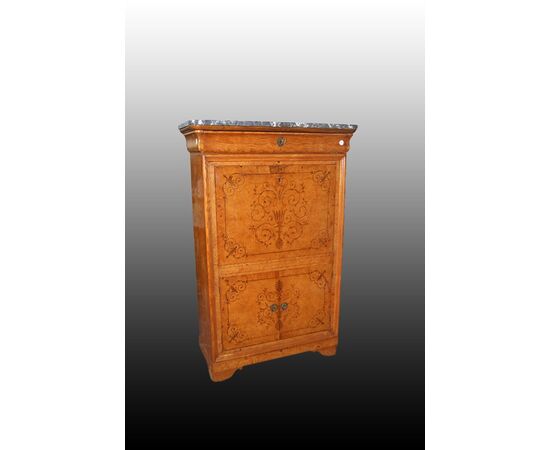 Secretaire francese del 1800 stile Carlo X finemente intarsiato