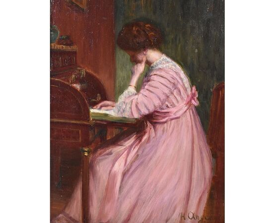 QUADRI ANTICHI, RITRATTI DI DONNA CHE LEGGE, LA LETTERA, METÀ DEL NOVECENTO. (QR578)