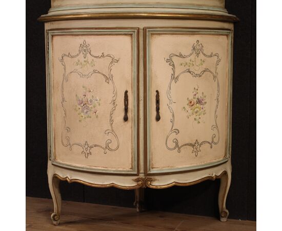 Lacquered, gilded and painted Venetian corner cabinet