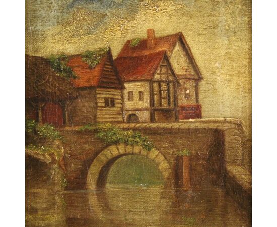 English painting landscape on the river from 20th century