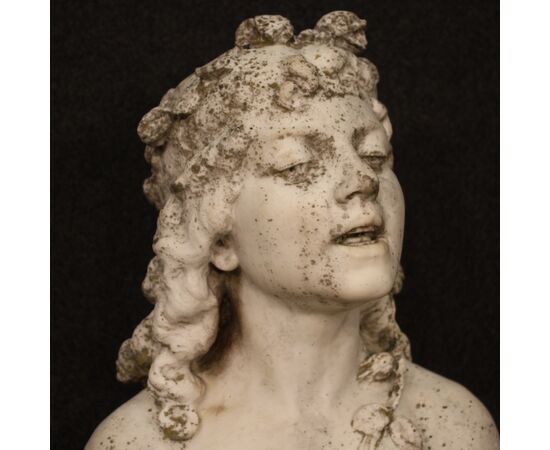 Marble sculpture signed girl adorned with garlands of flowers