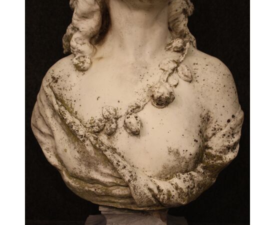 Marble sculpture signed girl adorned with garlands of flowers