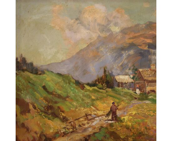 Small Italian signed landscape painting from the 1950s