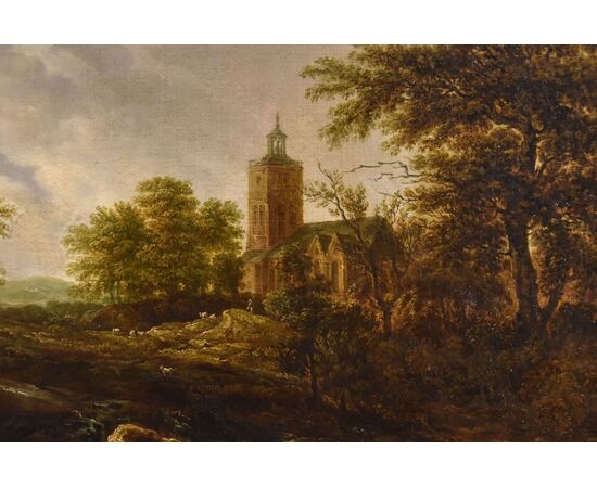 Paesaggio boscoso con cascata, Jacob van Ruisdael (Haarlem 1628 - Amsterdam 1682) attribuibile