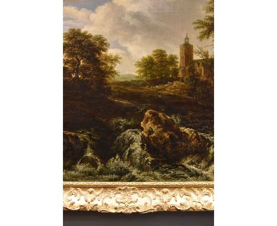 Paesaggio boscoso con cascata, Jacob van Ruisdael (Haarlem 1628 - Amsterdam 1682) attribuibile