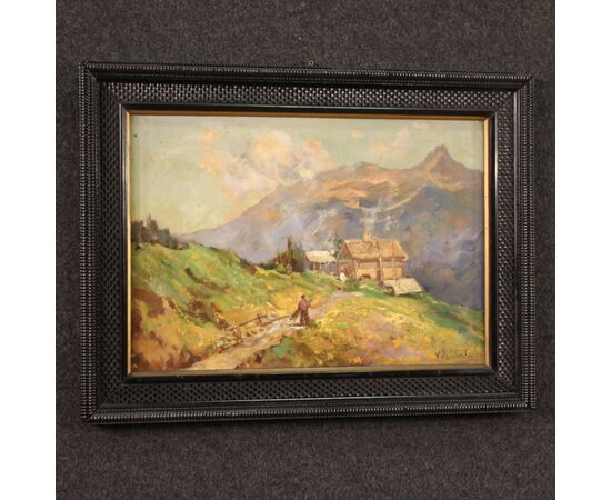 Small Italian signed landscape painting from the 1950s