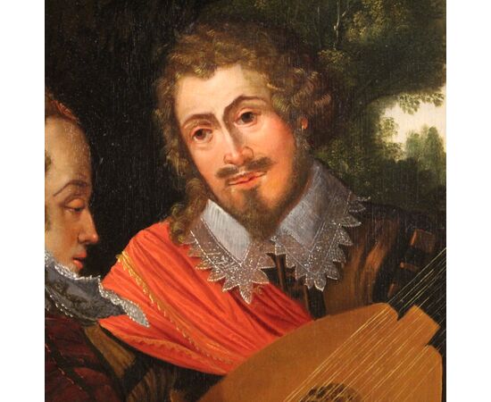 Flemish painting with Musicians oil on panel from the 17th century