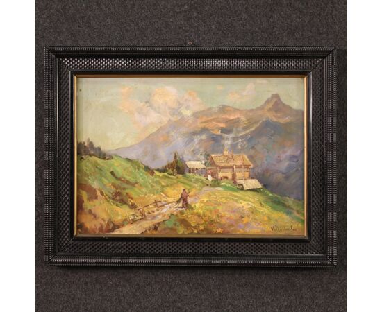 Small Italian signed landscape painting from the 1950s