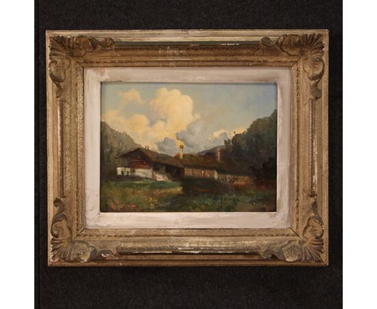 Painting oil on masonite mountain landscape from the 20th century