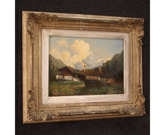 Painting oil on masonite mountain landscape from the 20th century