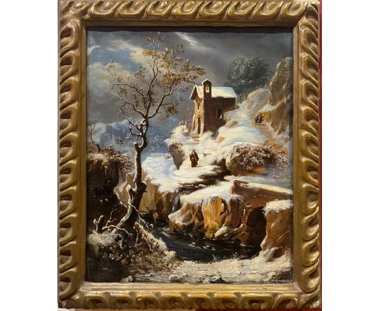 FRANCESCO FOSCHI - SNOWY LANDSCAPE PAINTED ON CANVAS