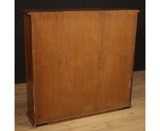 Pair of Italian bookcases in walnut wood with glass doors