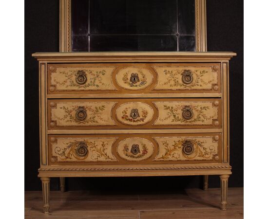 Dresser in lacquered wood with mirror Louis XVI style from the 20th century