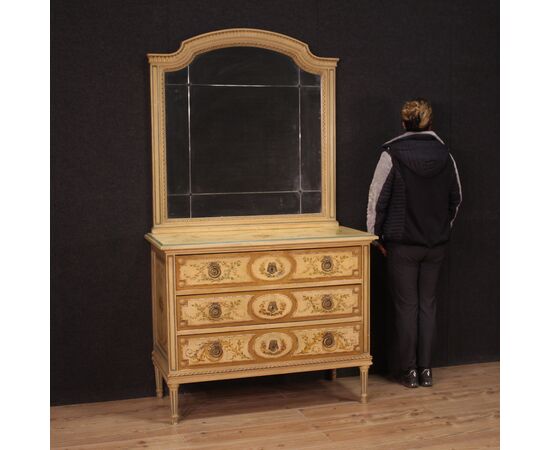 Dresser in lacquered wood with mirror Louis XVI style from the 20th century