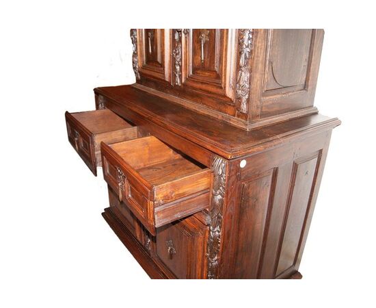 Antica credenza doppio corpo italiana del 1500 rinascimento