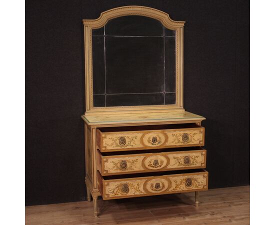 Dresser in lacquered wood with mirror Louis XVI style from the 20th century