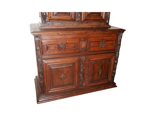 Antica credenza doppio corpo italiana del 1500 rinascimento