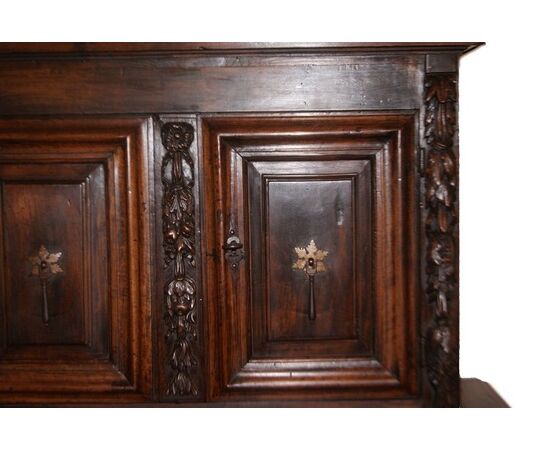 Antica credenza doppio corpo italiana del 1500 rinascimento