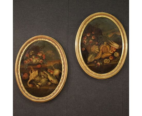 18th century oval Italian still life painting 