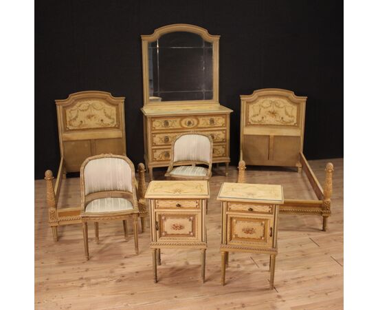 Dresser in lacquered wood with mirror Louis XVI style from the 20th century